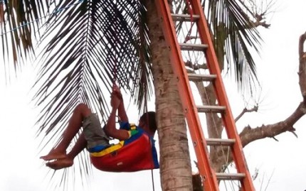 Jovem foi resgatado de coqueiro de 13 metros de altura (Fotos: Divulgação) 