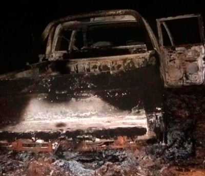 Carro foi incendiado após motorista ser morto a pauladas na BA (Foto: Site Alta Pressão Online) 