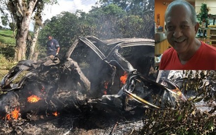 Carro pegou fogo após capotar na rodovia e motorista morreu (Foto: Itamaraju Notícias) 